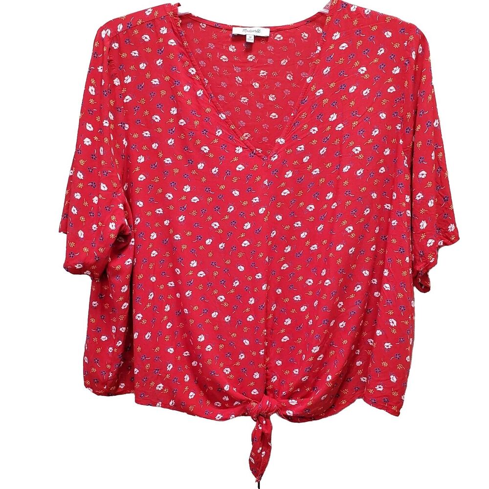 Madewell Novel Tie-Front Top in Prairie Posies Short Sleeve V-Neck Size 3X